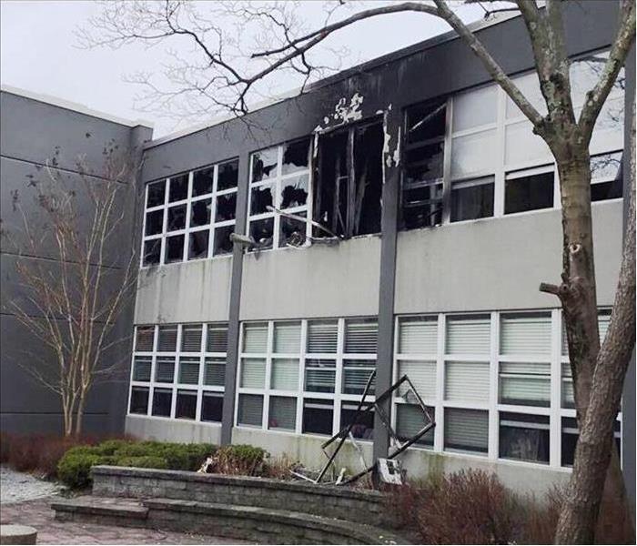 fire damage to the exterior of a school